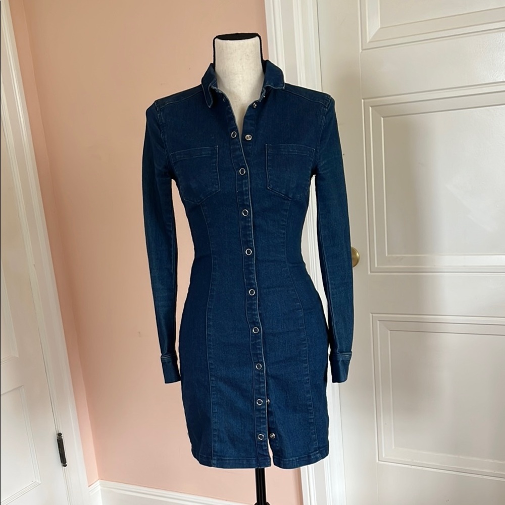 Stretchy Fitted Denim Long Sleeve Mini
